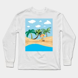 Dad and dog chilling on beach Long Sleeve T-Shirt